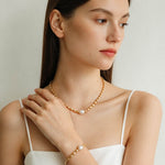 Single Freshwater Pearl Lava Texture Gold Collarbone Necklace - floysun