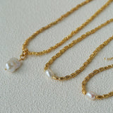 Single Freshwater Pearl Lava Texture Gold Collarbone Necklace - floysun