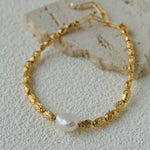 Single Freshwater Pearl Lava Texture Gold Stack Bracelet - floysun