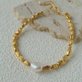Single Freshwater Pearl Lava Texture Gold Stack Bracelet - floysun
