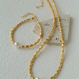 Single Freshwater Pearl Lava Texture Gold Stack Bracelet - floysun