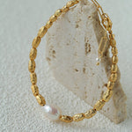 Single Freshwater Pearl Lava Texture Gold Stack Bracelet - floysun