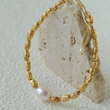 Single Freshwater Pearl Lava Texture Gold Stack Bracelet - floysun
