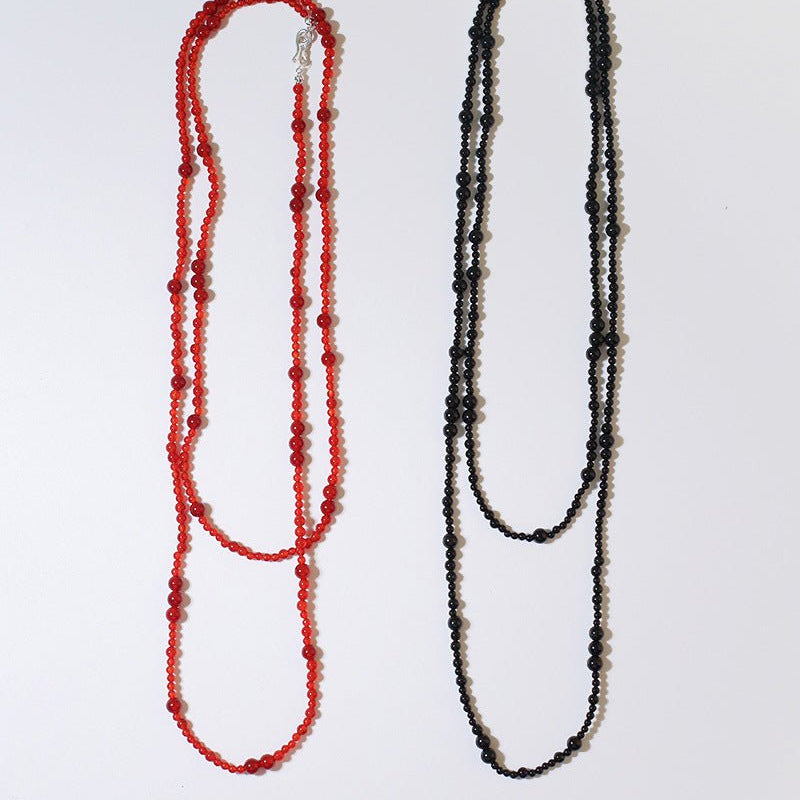 Size Gradual Change Red Agate Black Agate Long Necklace - floysun