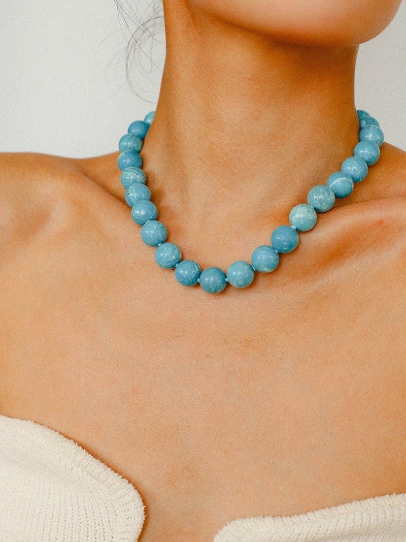 Sky Blue Stone & Shell Beaded Necklace - floysun