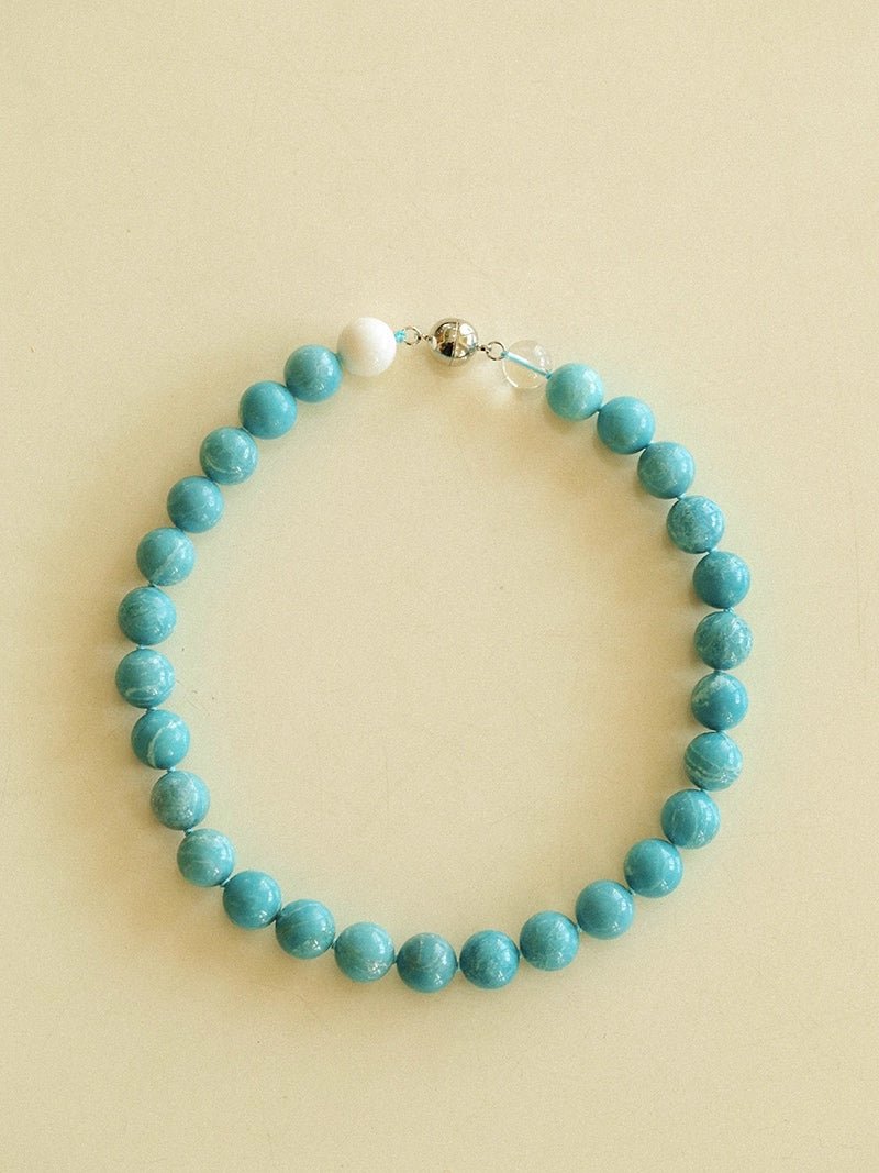 Sky Blue Stone & Shell Beaded Necklace - floysun