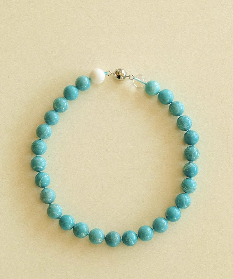Sky Blue Stone & Shell Beaded Necklace - floysun