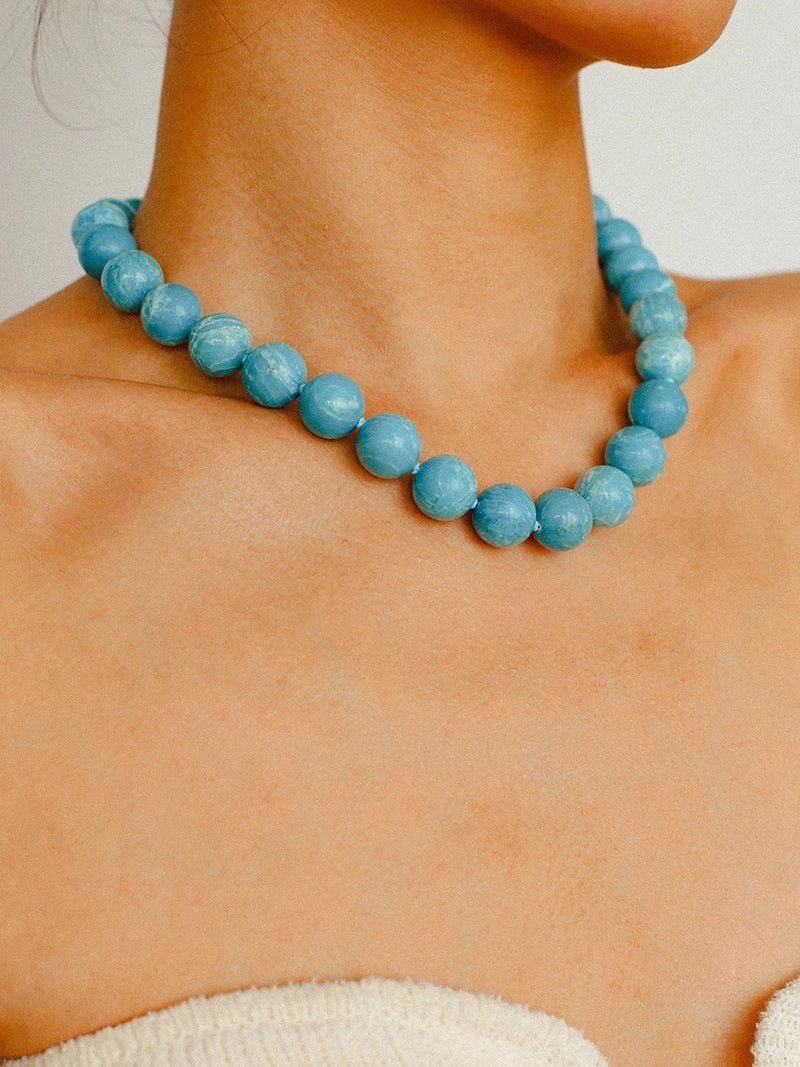 Sky Blue Stone & Shell Beaded Necklace - floysun