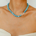 Sky Blue Stone & White Crystal Necklace - floysun