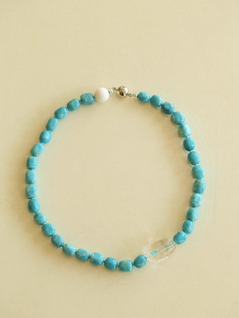 Sky Blue Stone & White Crystal Necklace - floysun