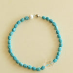 Sky Blue Stone & White Crystal Necklace - floysun