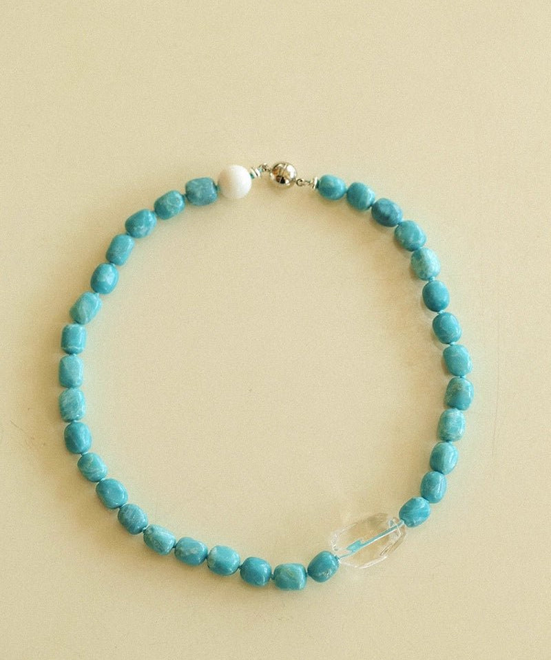 Sky Blue Stone & White Crystal Necklace - floysun