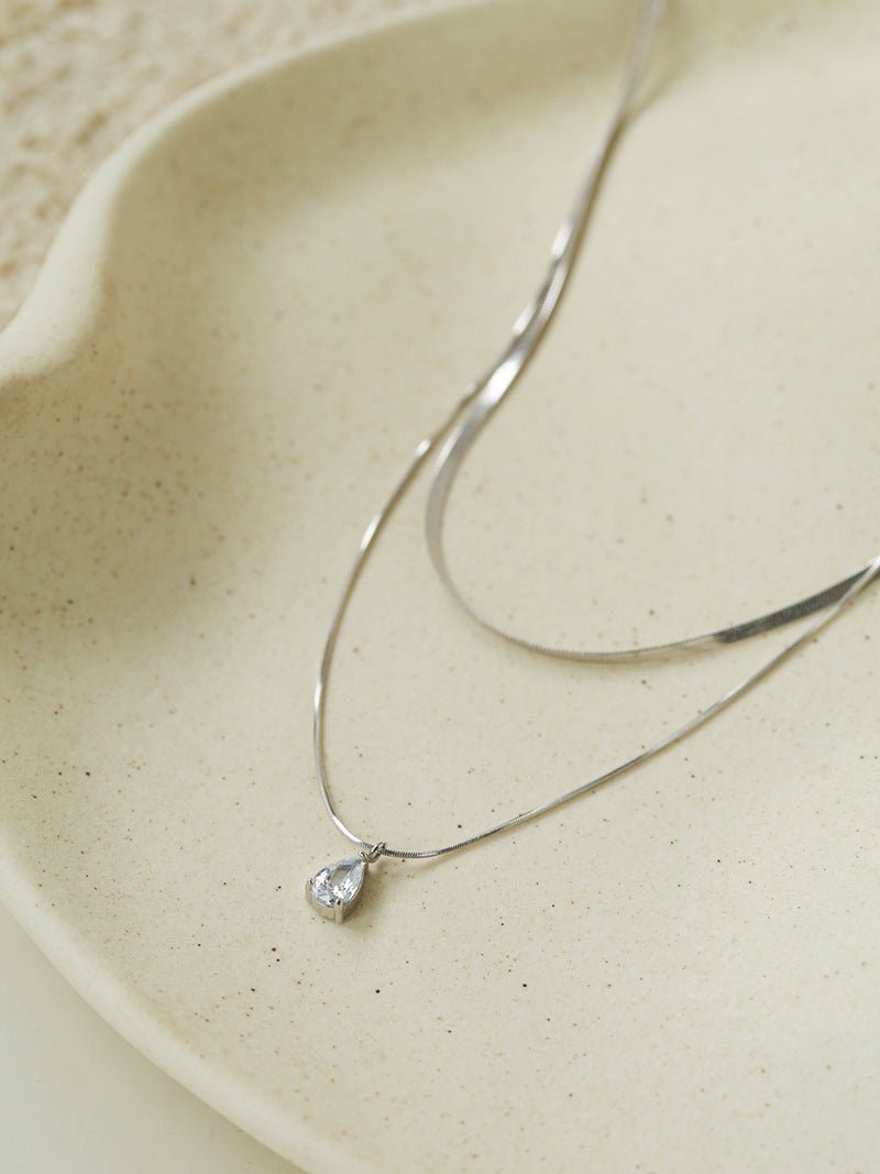 Sleek Herringbone Snake Chain Choker - Stainless Steel Pendant Necklace - floysun