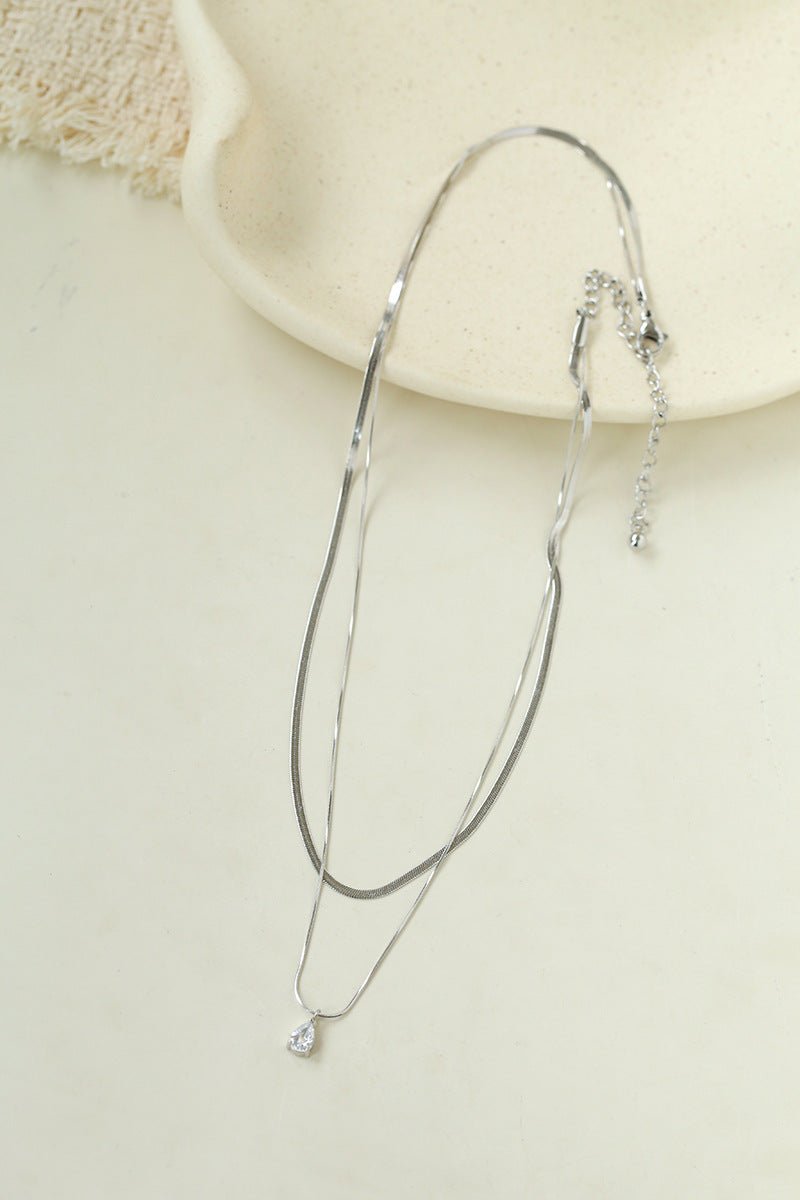 Sleek Herringbone Snake Chain Choker - Stainless Steel Pendant Necklace - floysun