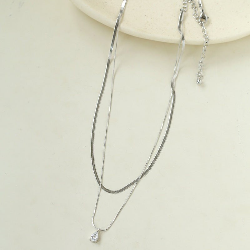 Sleek Herringbone Snake Chain Choker - Stainless Steel Pendant Necklace - floysun
