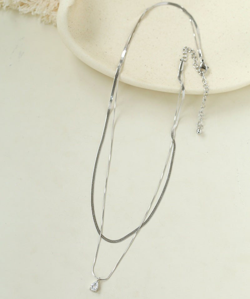 Sleek Herringbone Snake Chain Choker - Stainless Steel Pendant Necklace - floysun