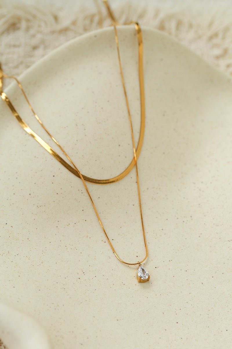 Sleek Herringbone Snake Chain Choker - Stainless Steel Pendant Necklace - floysun