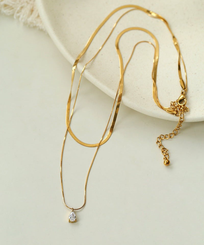 Sleek Herringbone Snake Chain Choker - Stainless Steel Pendant Necklace - floysun