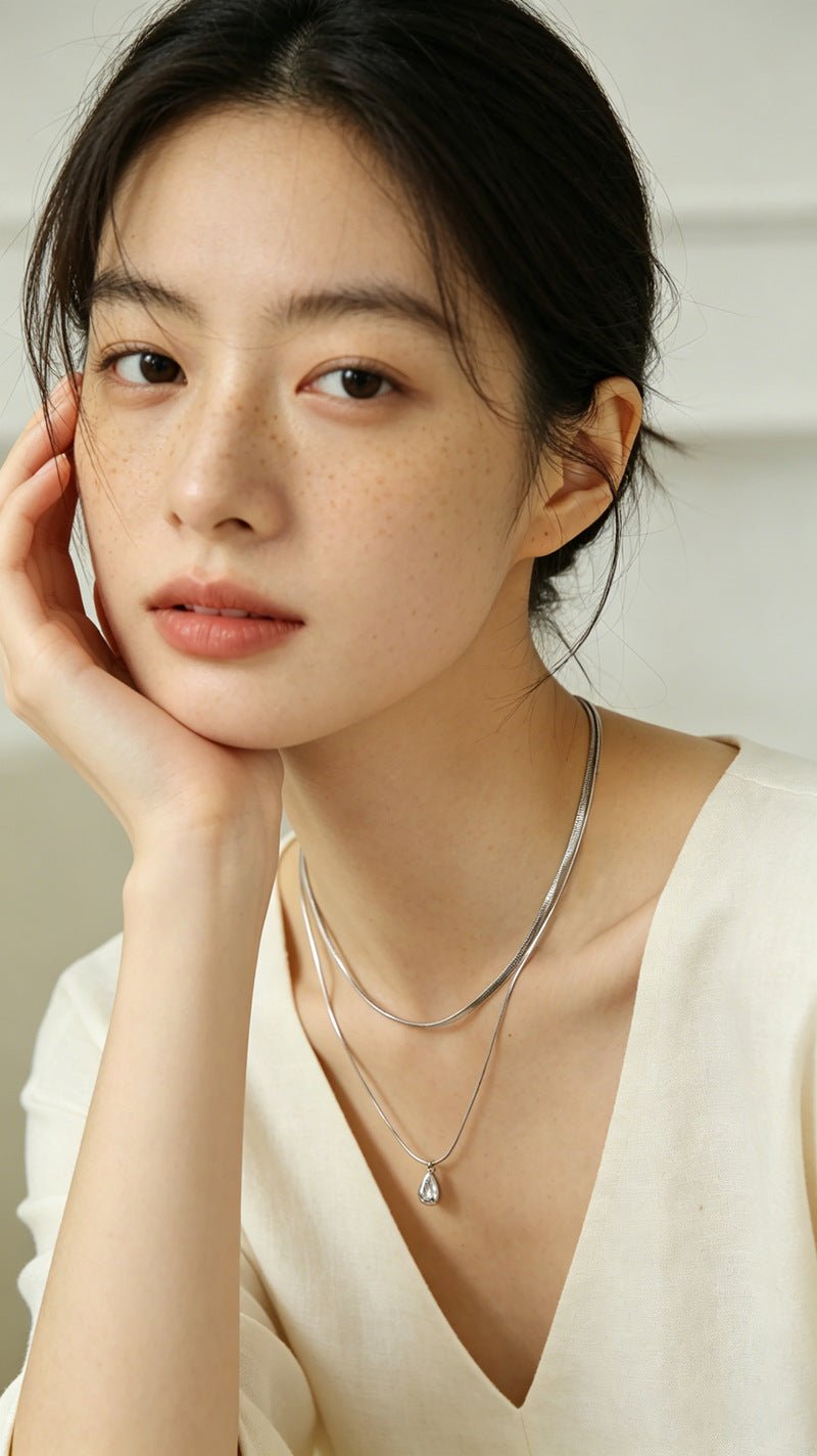 Sleek Herringbone Snake Chain Choker - Stainless Steel Pendant Necklace - floysun