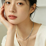 Sleek Herringbone Snake Chain Choker - Stainless Steel Pendant Necklace - floysun
