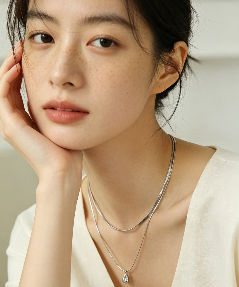 Sleek Herringbone Snake Chain Choker - Stainless Steel Pendant Necklace - floysun