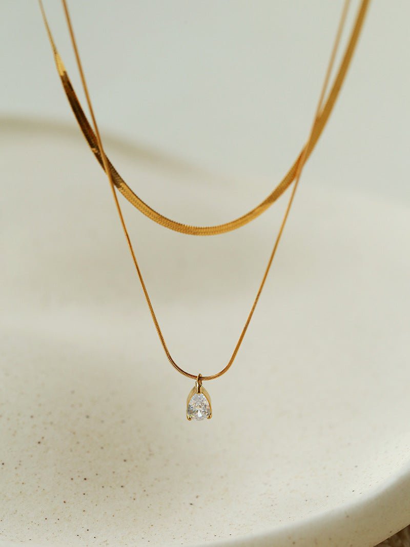 Sleek Herringbone Snake Chain Choker - Stainless Steel Pendant Necklace - floysun