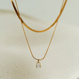 Sleek Herringbone Snake Chain Choker - Stainless Steel Pendant Necklace - floysun