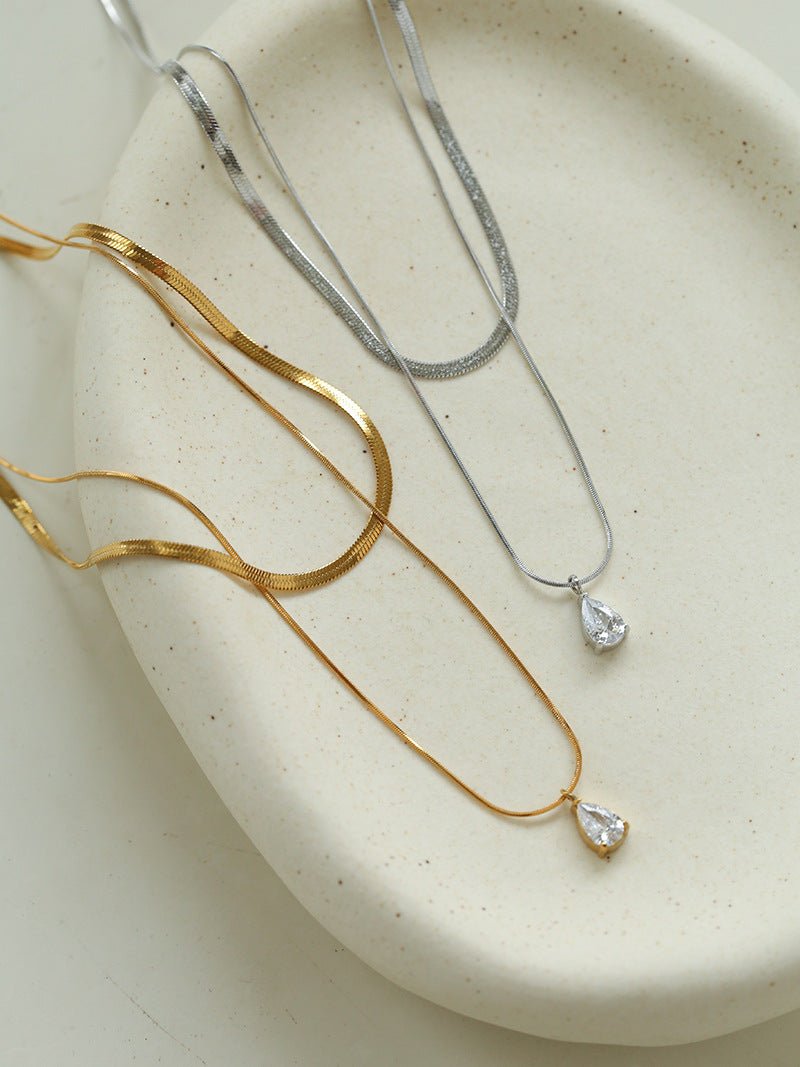 Sleek Herringbone Snake Chain Choker - Stainless Steel Pendant Necklace - floysun