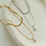 Sleek Herringbone Snake Chain Choker - Stainless Steel Pendant Necklace - floysun