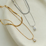 Sleek Herringbone Snake Chain Choker - Stainless Steel Pendant Necklace - floysun