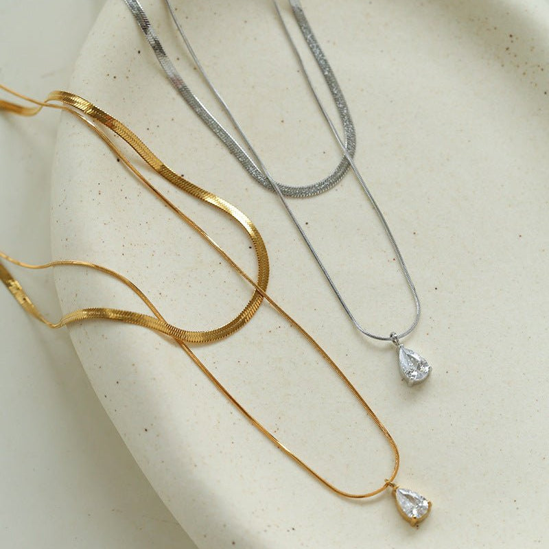 Sleek Herringbone Snake Chain Choker - Stainless Steel Pendant Necklace - floysun
