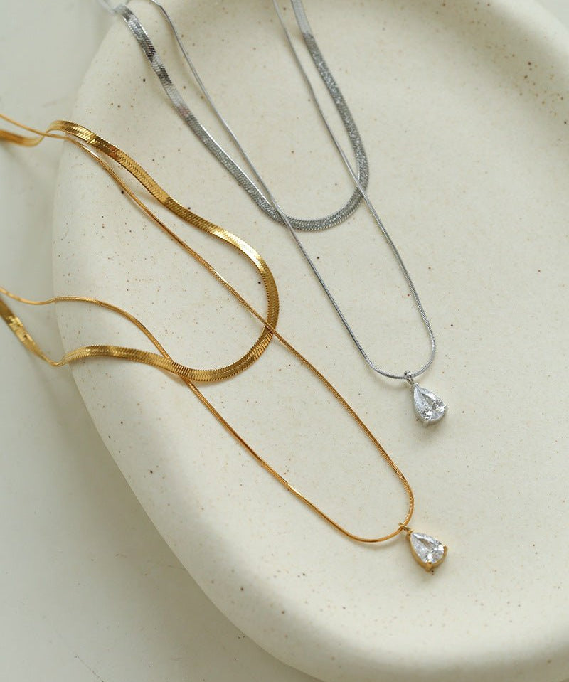 Sleek Herringbone Snake Chain Choker - Stainless Steel Pendant Necklace - floysun