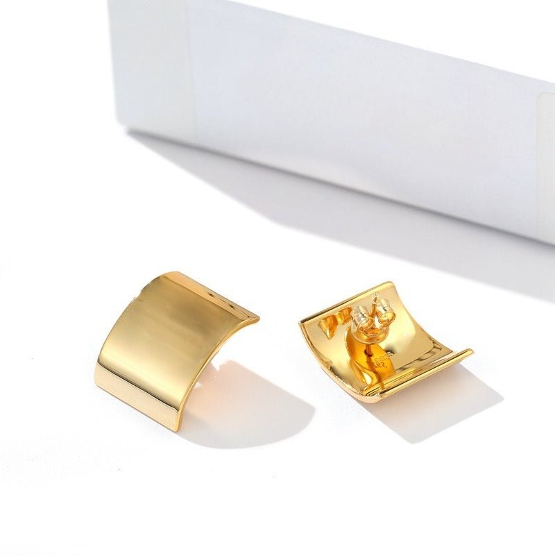 Sleek Polished Rectangular Curved Stud Earrings - floysun