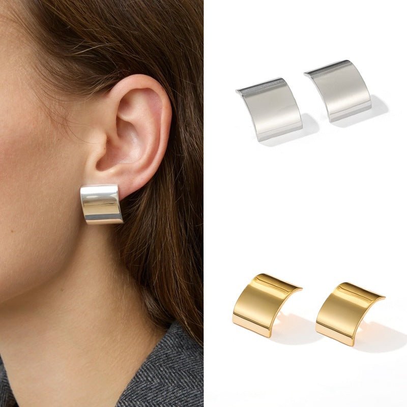 Sleek Polished Rectangular Curved Stud Earrings - floysun