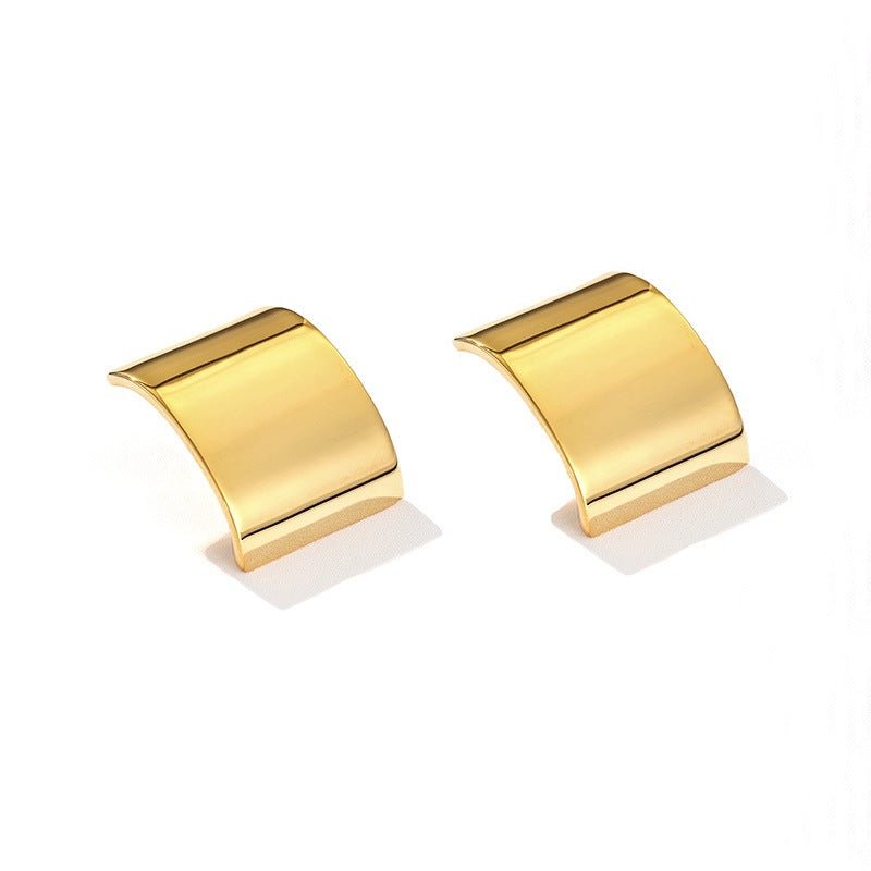 Sleek Polished Rectangular Curved Stud Earrings - floysun