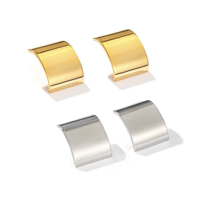 Sleek Polished Rectangular Curved Stud Earrings - floysun
