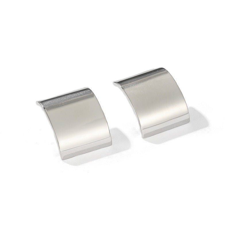 Sleek Polished Rectangular Curved Stud Earrings - floysun