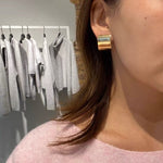 Sleek Polished Rectangular Curved Stud Earrings - floysun