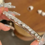 Sleek White Gold Irregular Diamond Bangle - floysun