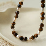 Small Tiger Eye & Pearl Beaded Necklace - floysun