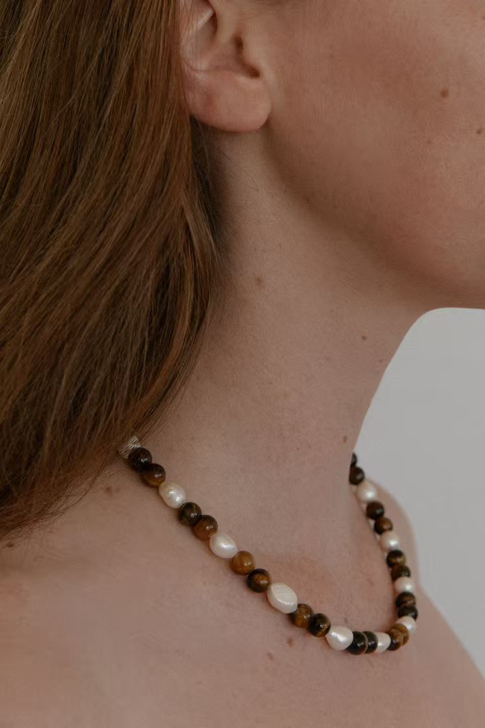 Small Tiger Eye & Pearl Beaded Necklace - floysun