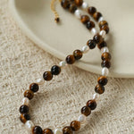 Small Tiger Eye & Pearl Beaded Necklace - floysun