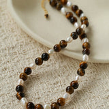 Small Tiger Eye & Pearl Beaded Necklace - floysun