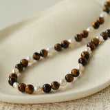 Small Tiger Eye & Pearl Beaded Necklace - floysun