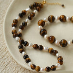 Small Tiger Eye & Pearl Beaded Necklace - floysun