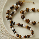 Small Tiger Eye & Pearl Beaded Necklace - floysun