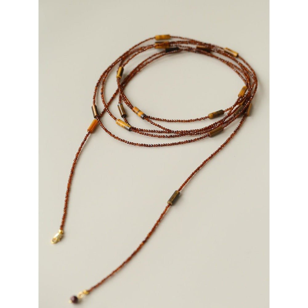 Smoky Glass & Tiger’s Eye Extra Long Beaded Necklace - floysun