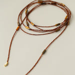 Smoky Glass & Tiger’s Eye Extra Long Beaded Necklace - floysun