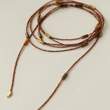 Smoky Glass & Tiger’s Eye Extra Long Beaded Necklace - floysun