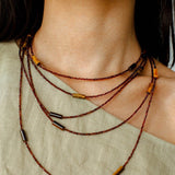 Smoky Glass & Tiger’s Eye Extra Long Beaded Necklace - floysun